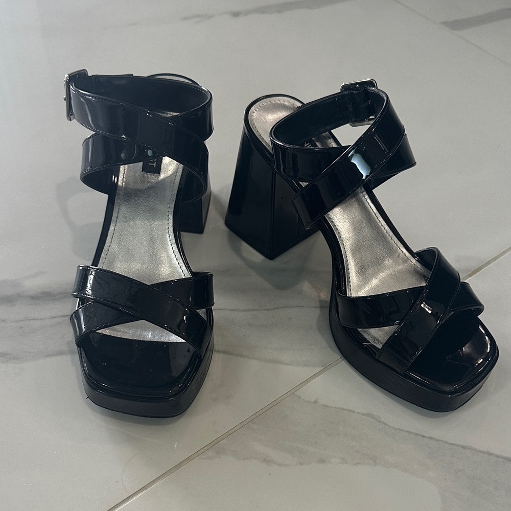 Nine West Glossy Black Platform Heels